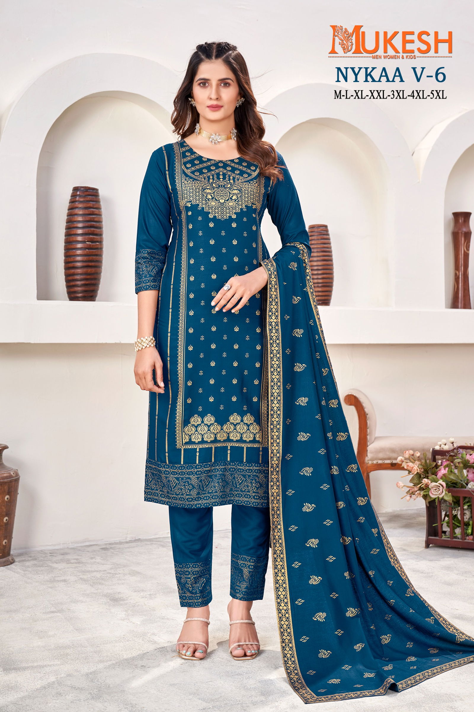 Nykaa V 6 By Mukesh Rayon Gold Printed Kurti With Bottom Dupatta Wholesale Market In Surat
